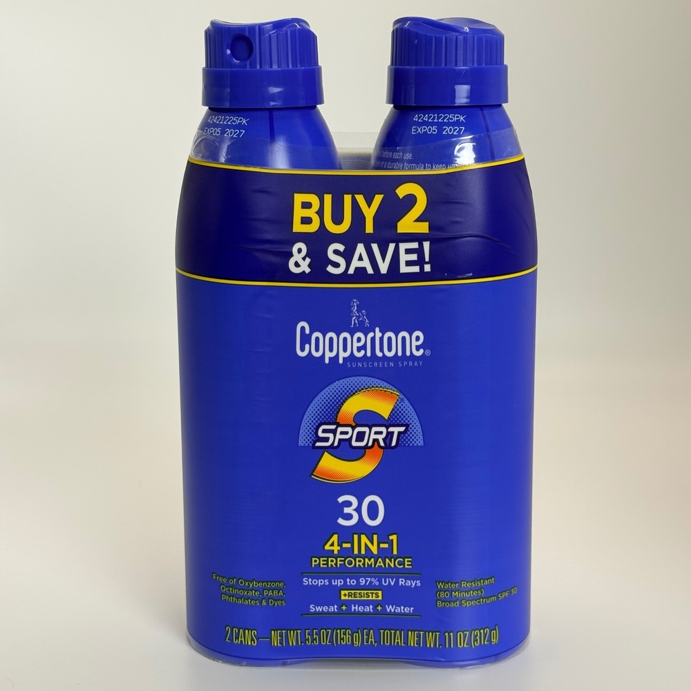 Coppertone Sport Sunscreen Spray SPF 30 2-Pack 5.5oz Cans Exp 05/2027